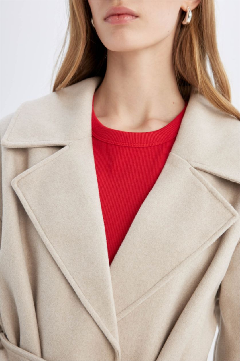 FEMME Écru Manteau en Laine coupe régulière