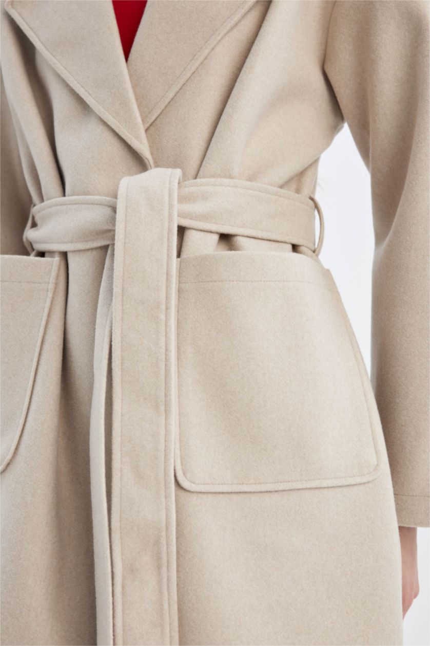 FEMME Écru Manteau en Laine coupe régulière