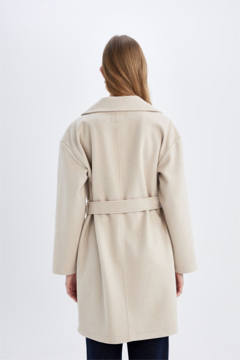 FEMME Écru Manteau en Laine coupe régulière