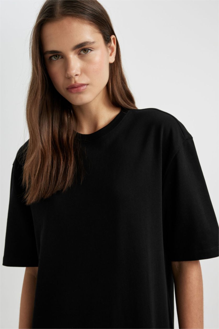 WOMAN Black T-Shirt Crew Neck Cotton Midi Dress