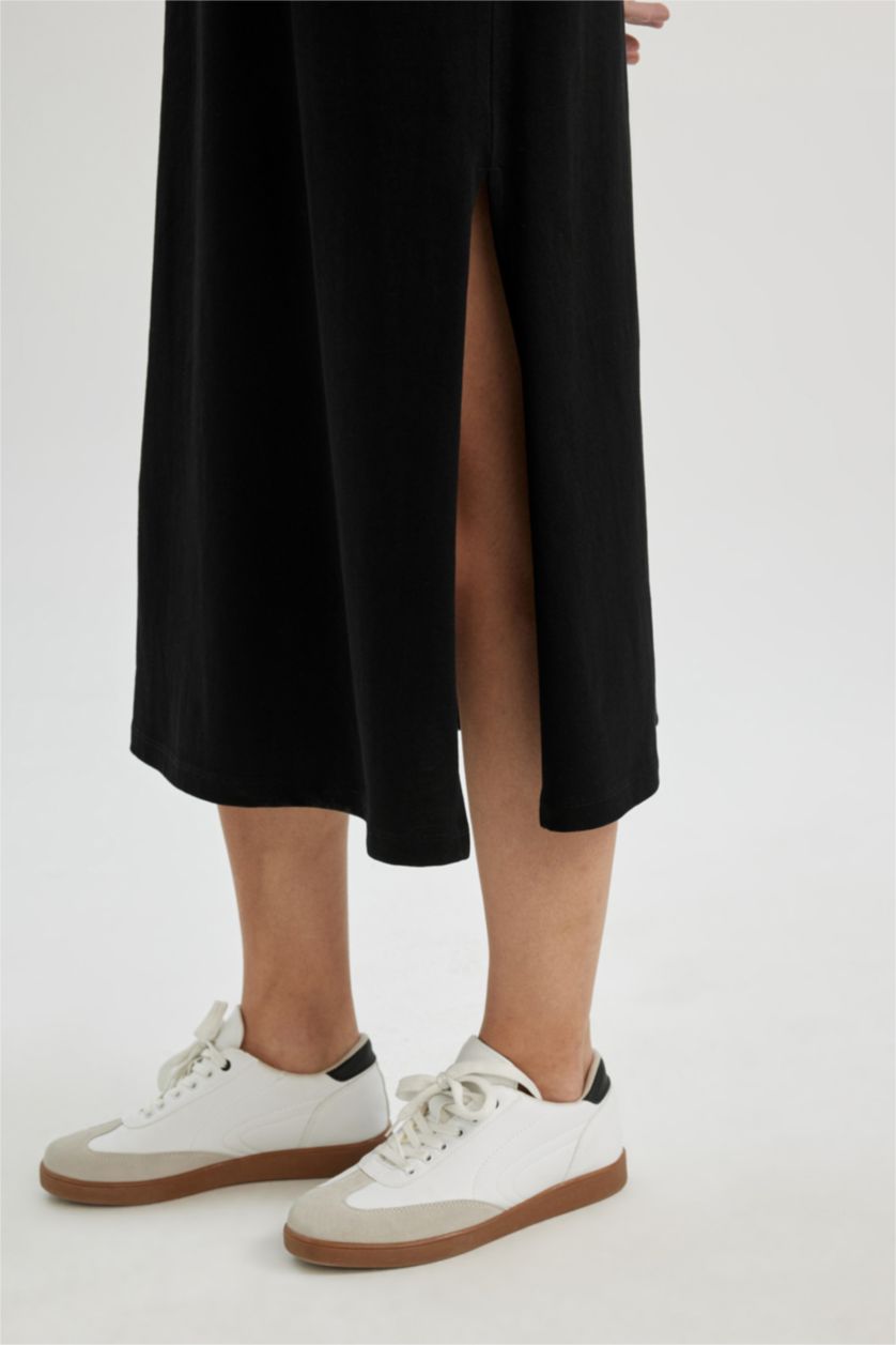 WOMAN Black T-Shirt Crew Neck Cotton Midi Dress