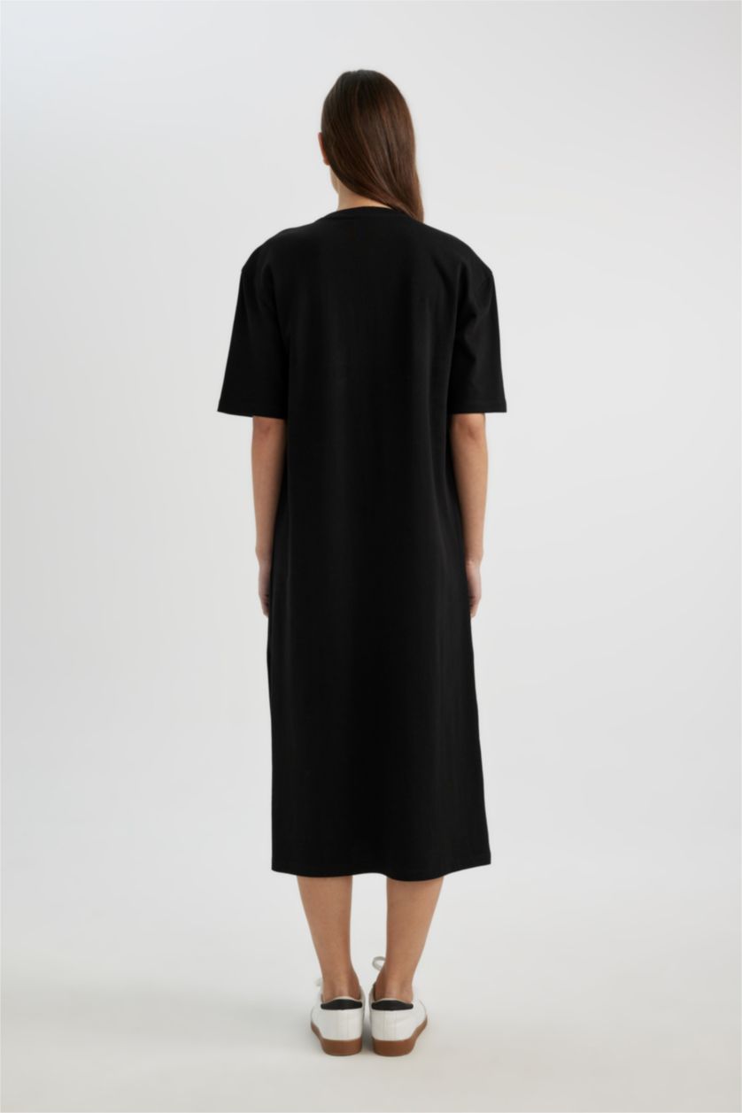 WOMAN Black T-Shirt Crew Neck Cotton Midi Dress