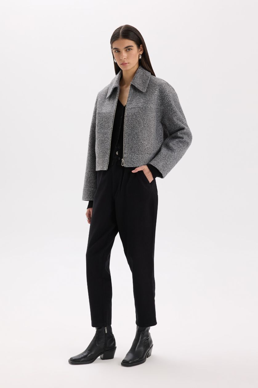 Woman Light Grey Regular Fit Polo Neck Pocketed Waterproof Cachet Jacket