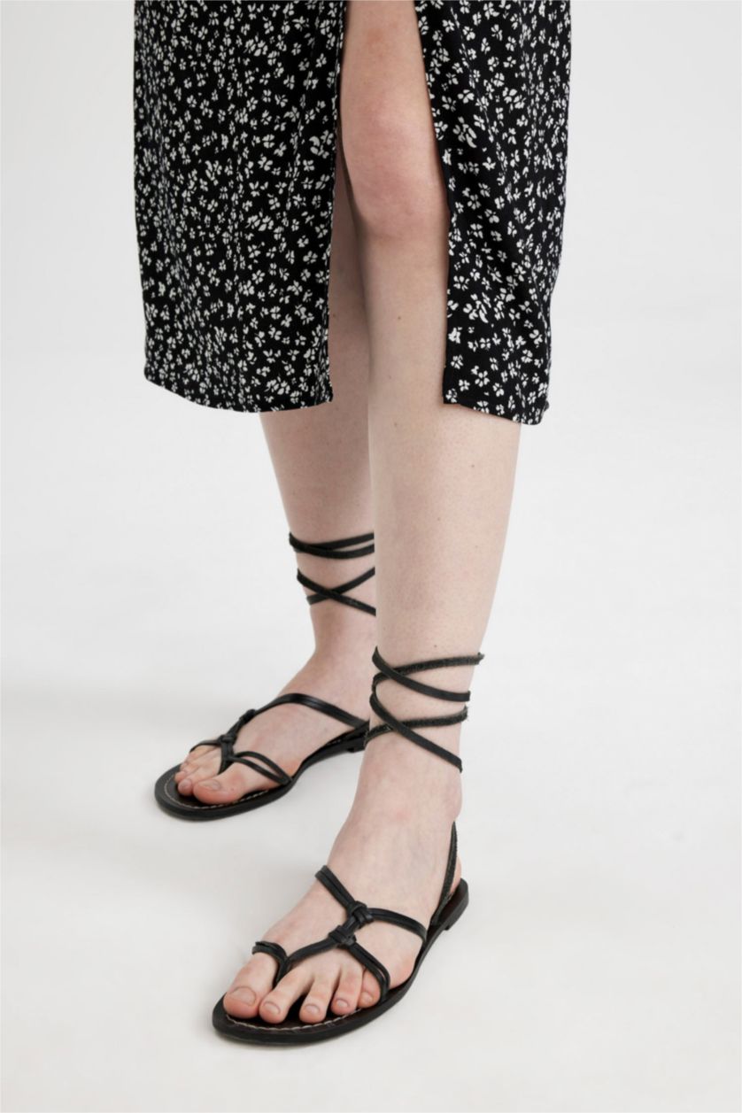 Kadın Siyah A Form Desenli Yırtmaçlı Maroken Midi Etek