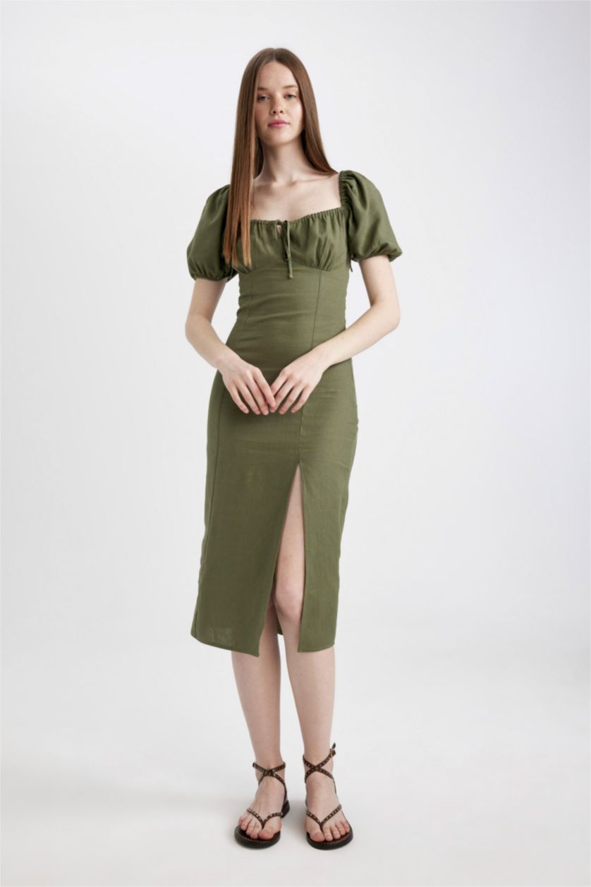 Әйелдерге хаки жүрек жағасы қысқа жеңді Қысқа жеңді тоқылған көйлек