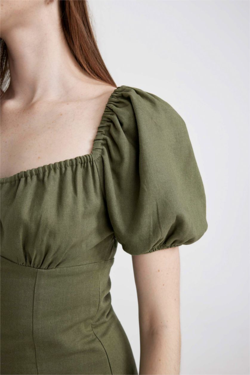 Әйелдерге хаки жүрек жағасы қысқа жеңді Қысқа жеңді тоқылған көйлек