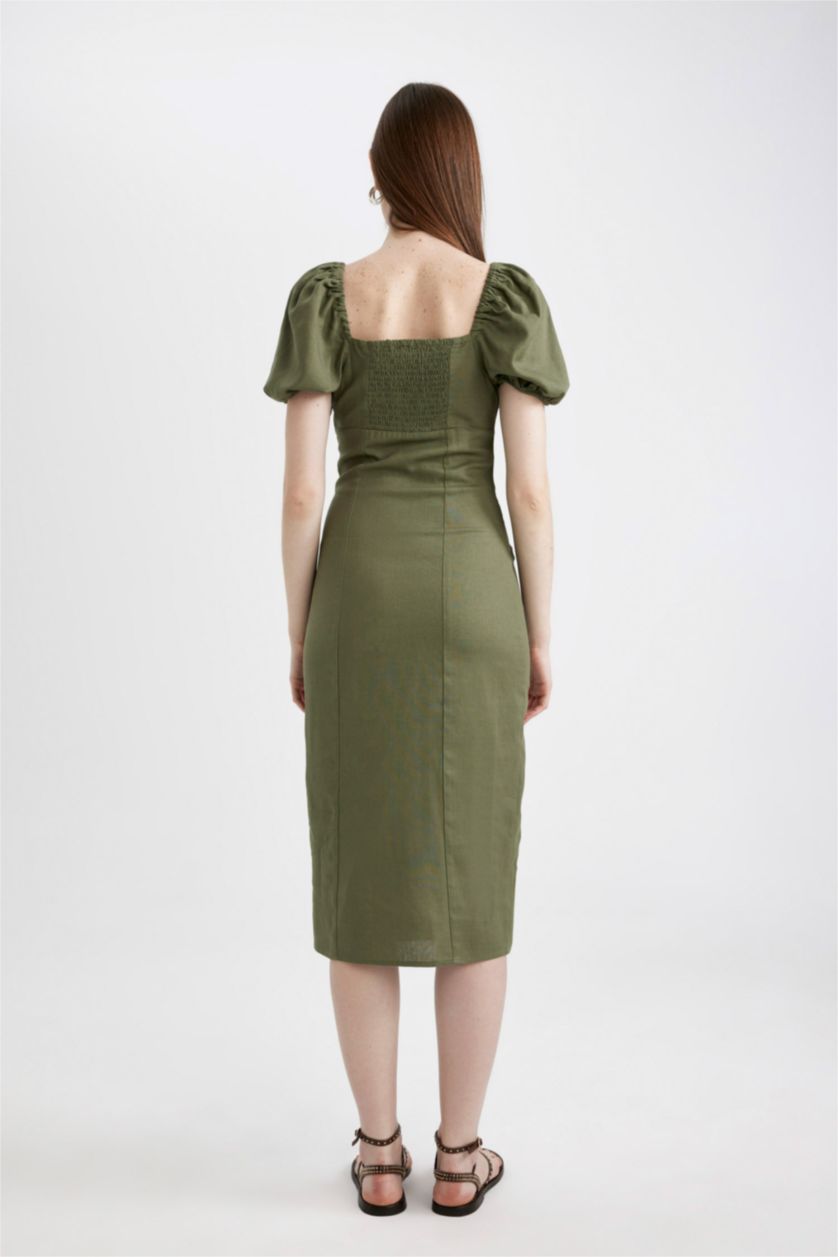 Әйелдерге хаки жүрек жағасы қысқа жеңді Қысқа жеңді тоқылған көйлек