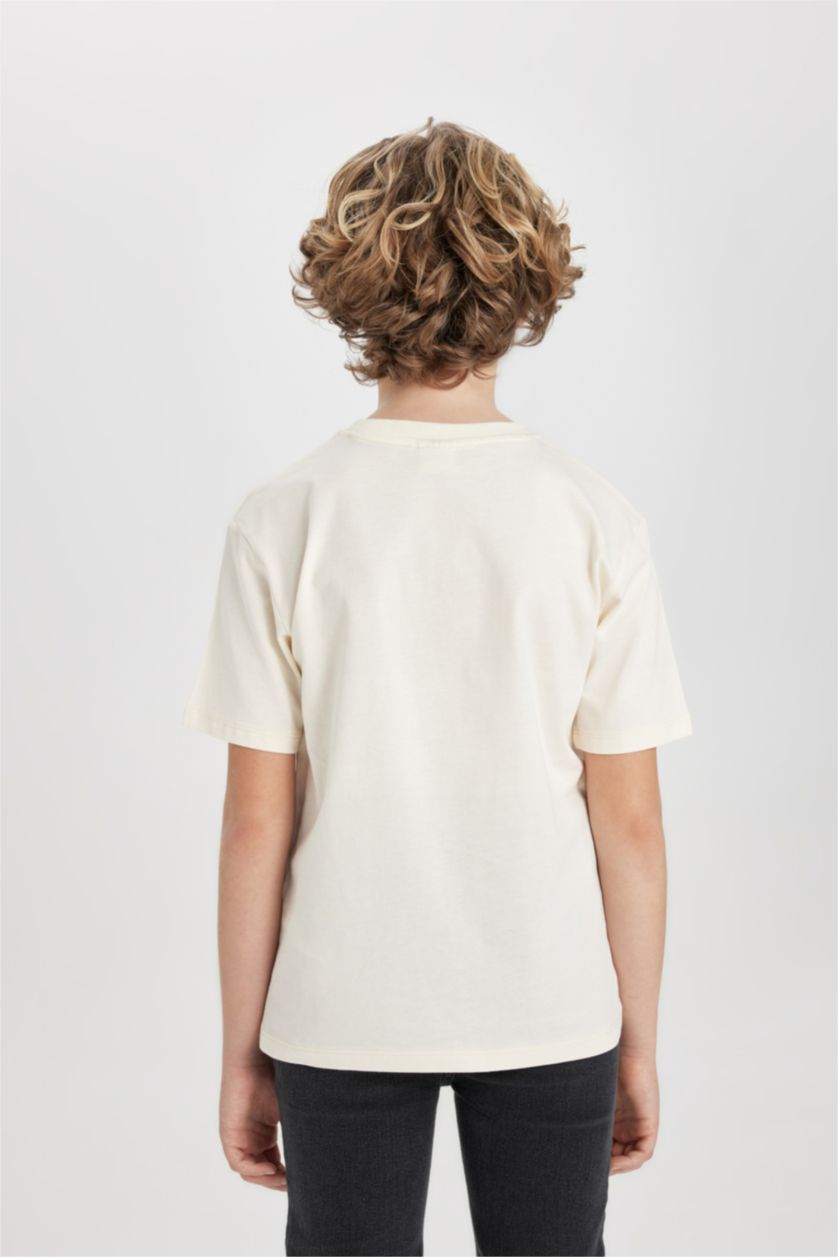 GARÇONS Écru T-Shirt Imprimé à Manches Courtes Col Rond pour Garçon