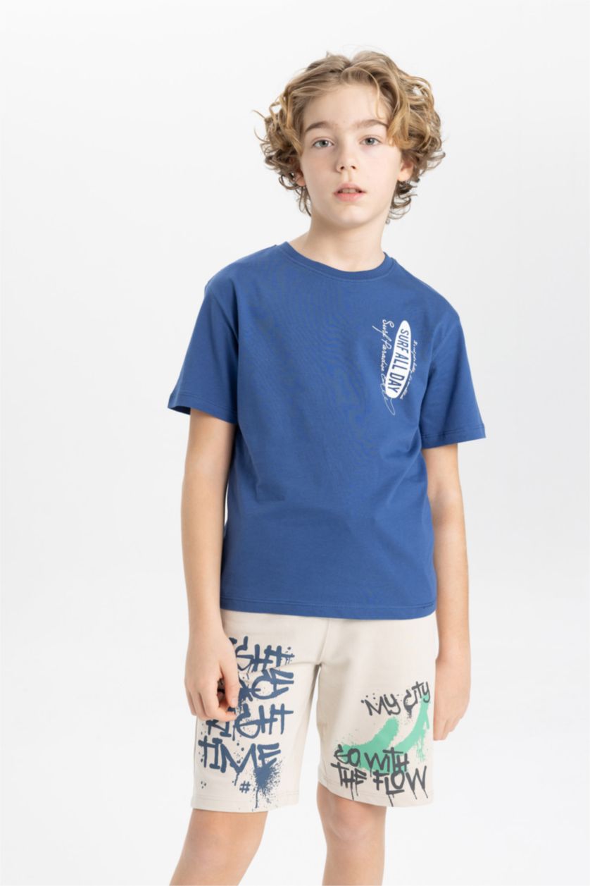 BOYS & TEENS Dark Blue Boy Crew Neck Printed Short Sleeve T-Shirt