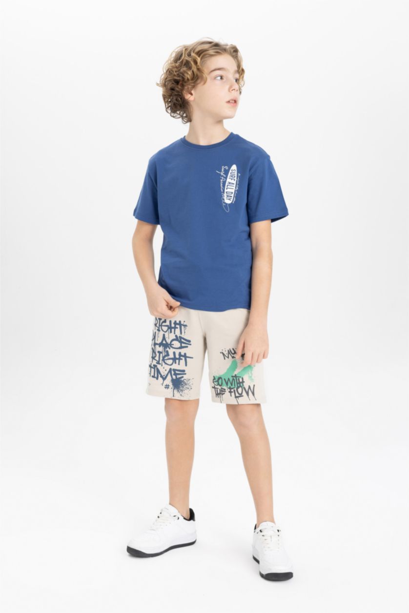 BOYS & TEENS Dark Blue Boy Crew Neck Printed Short Sleeve T-Shirt