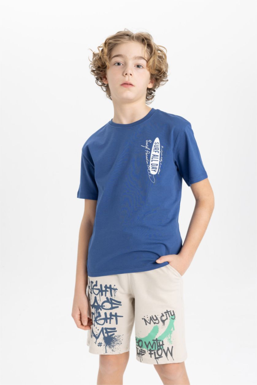 BOYS & TEENS Dark Blue Boy Crew Neck Printed Short Sleeve T-Shirt