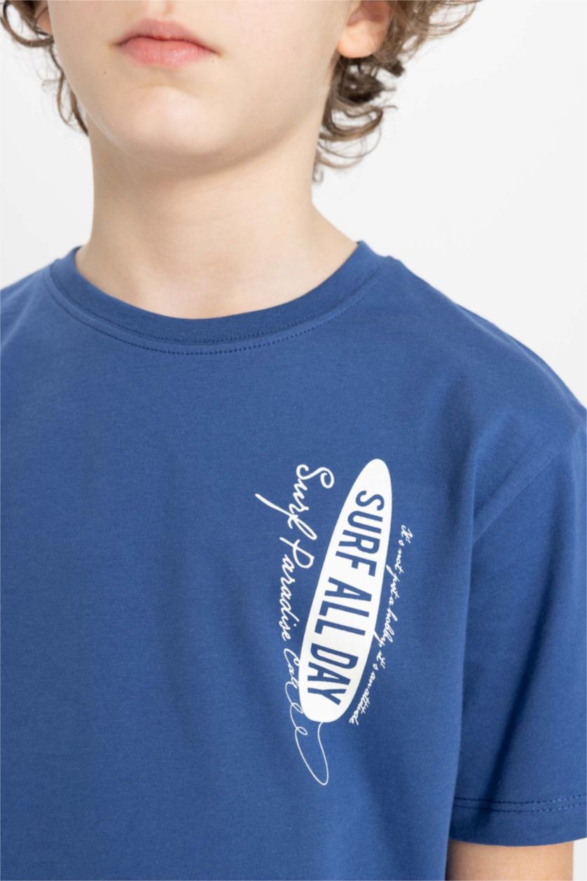 BOYS & TEENS Dark Blue Boy Crew Neck Printed Short Sleeve T-Shirt