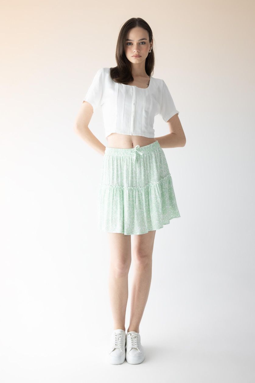 WOMAN Mint Floral Crinkle Viscose Mini Skirt