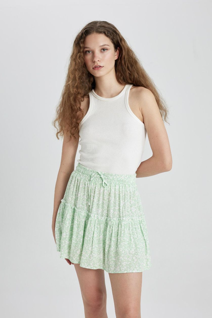 WOMAN Mint Floral Crinkle Viscose Mini Skirt