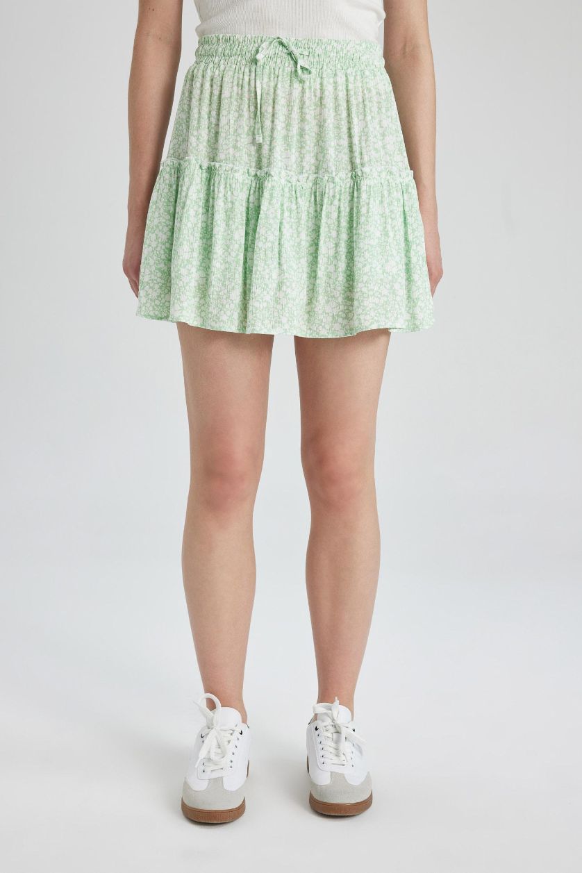 WOMAN Mint Floral Crinkle Viscose Mini Skirt