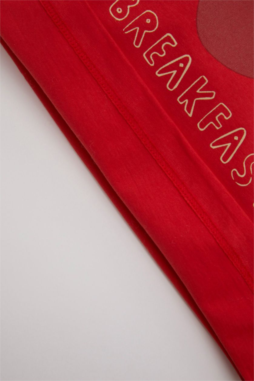 Kız Bebek Kırmızı Kız Bebek Pijama Takımı Meyve Desenli Penye Kısa Kollu Üst Şort