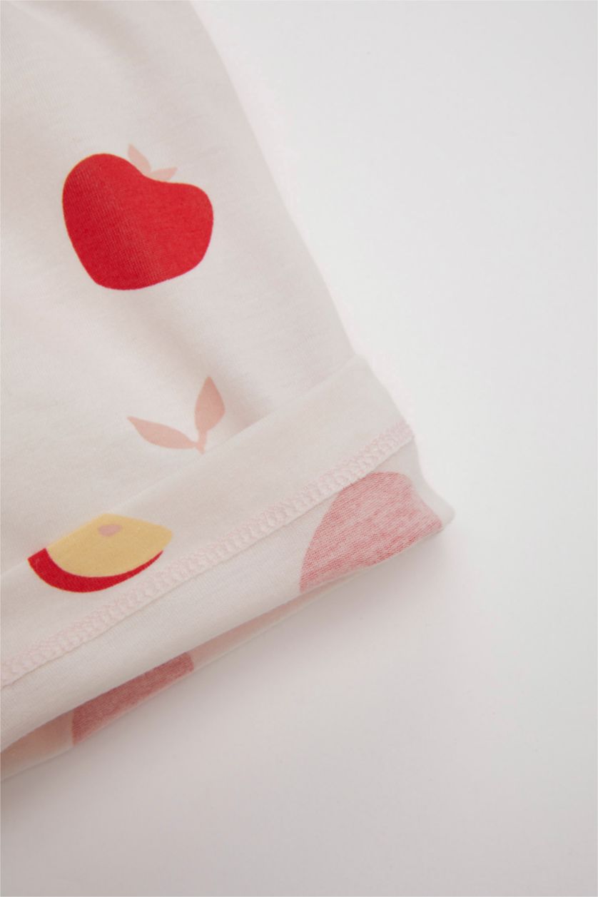 Kız Bebek Kırmızı Kız Bebek Pijama Takımı Meyve Desenli Penye Kısa Kollu Üst Şort