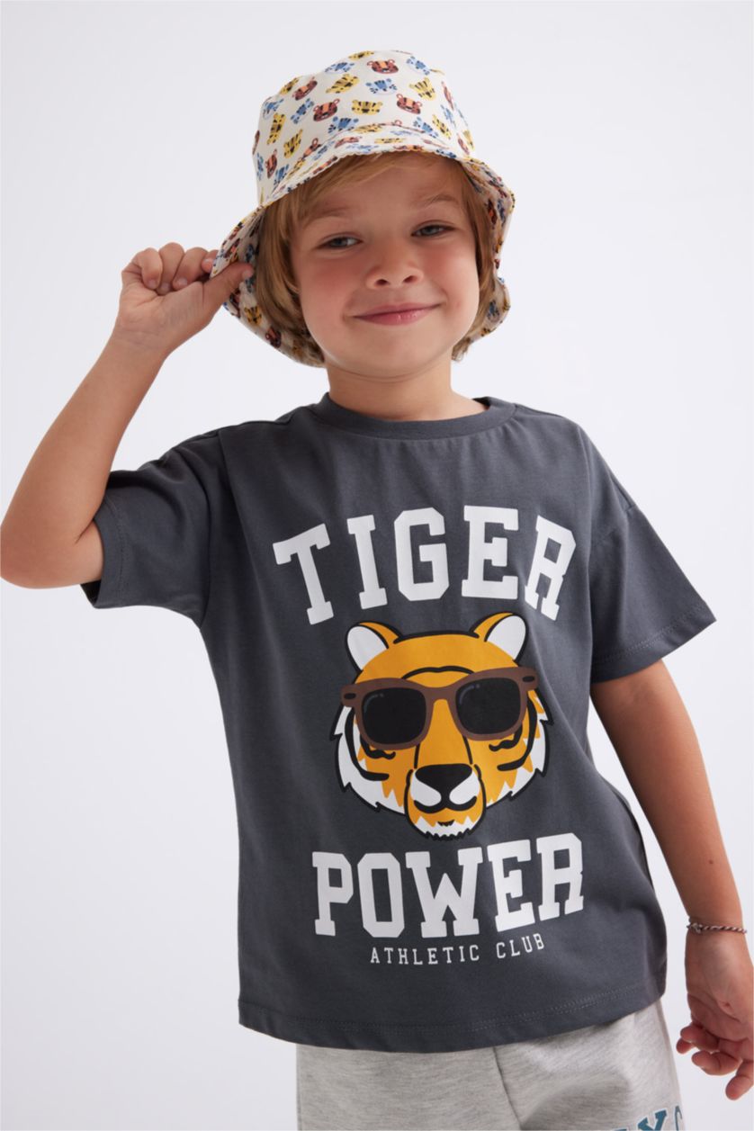 BÉBÉ GARÇON Anthracite T-Shirt à Manches Courtes Col rond  Imprimé à Motif Tigre pour Bébé Garçon