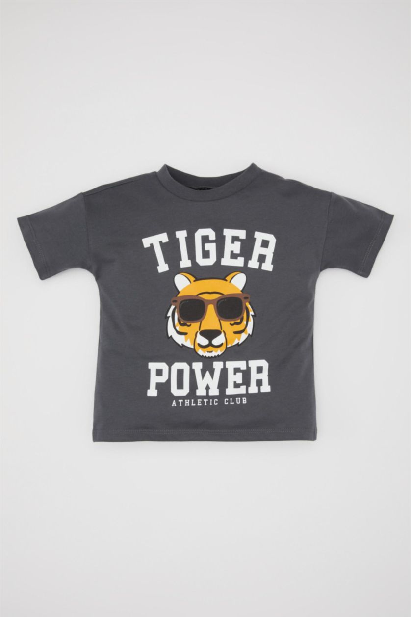 BÉBÉ GARÇON Anthracite T-Shirt à Manches Courtes Col rond  Imprimé à Motif Tigre pour Bébé Garçon