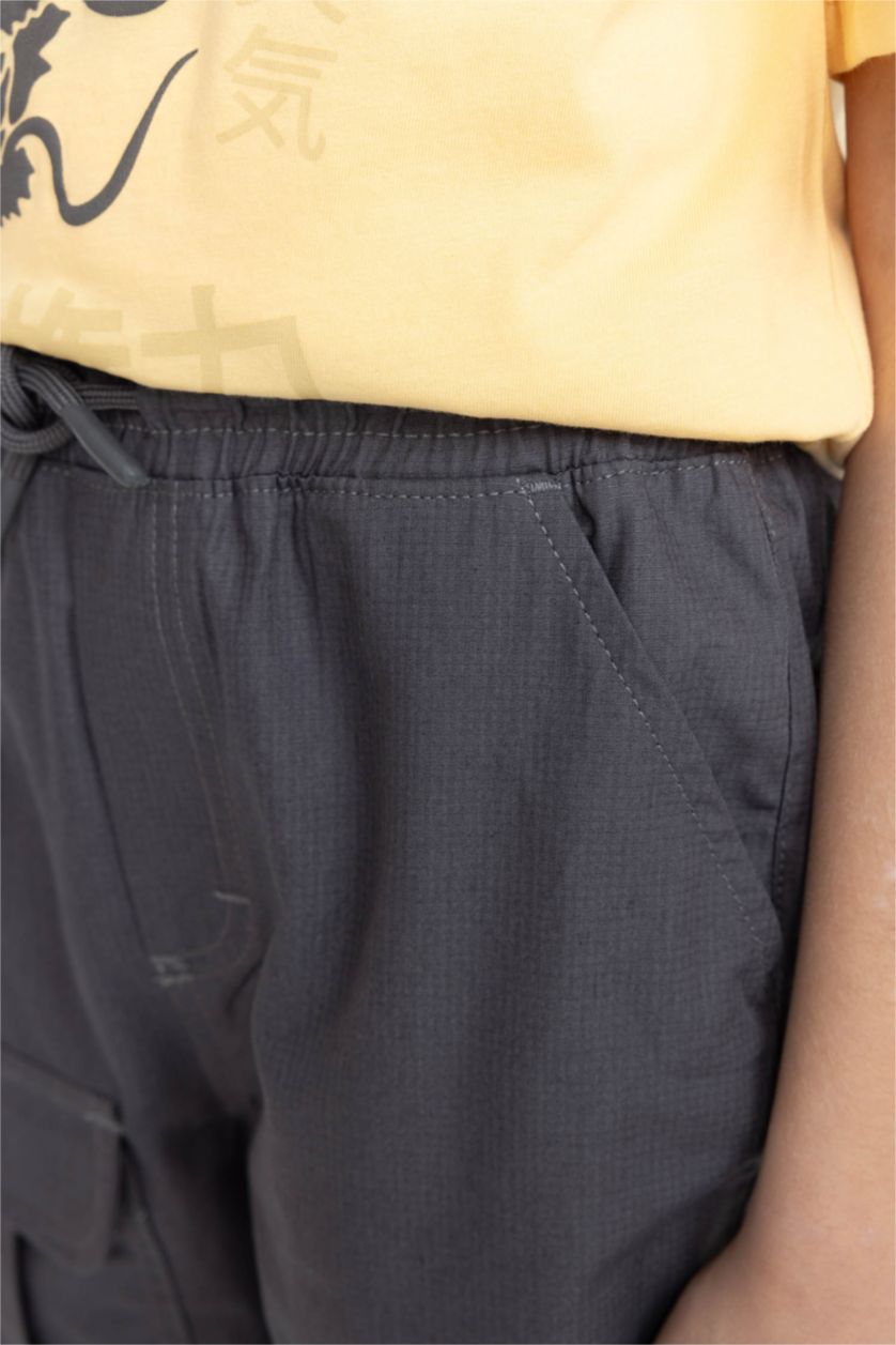 Erkek Çocuk - Genç Erkek Antrasit Erkek Çocuk Beli Bağcıklı Lastikli Paça Cepli Jogger Ribana Pantolon