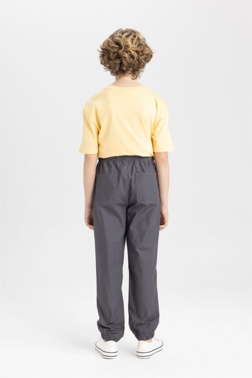 Erkek Çocuk - Genç Erkek Antrasit Erkek Çocuk Beli Bağcıklı Lastikli Paça Cepli Jogger Ribana Pantolon