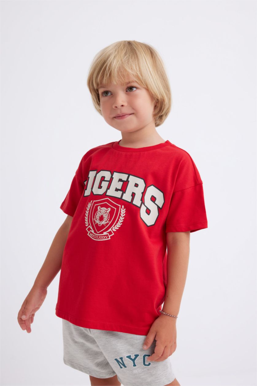 BÉBÉ GARÇON Rouge T-Shirt à Manches Courtes Col rond Imprimé à Motif Tigre pour Bébé Garçon