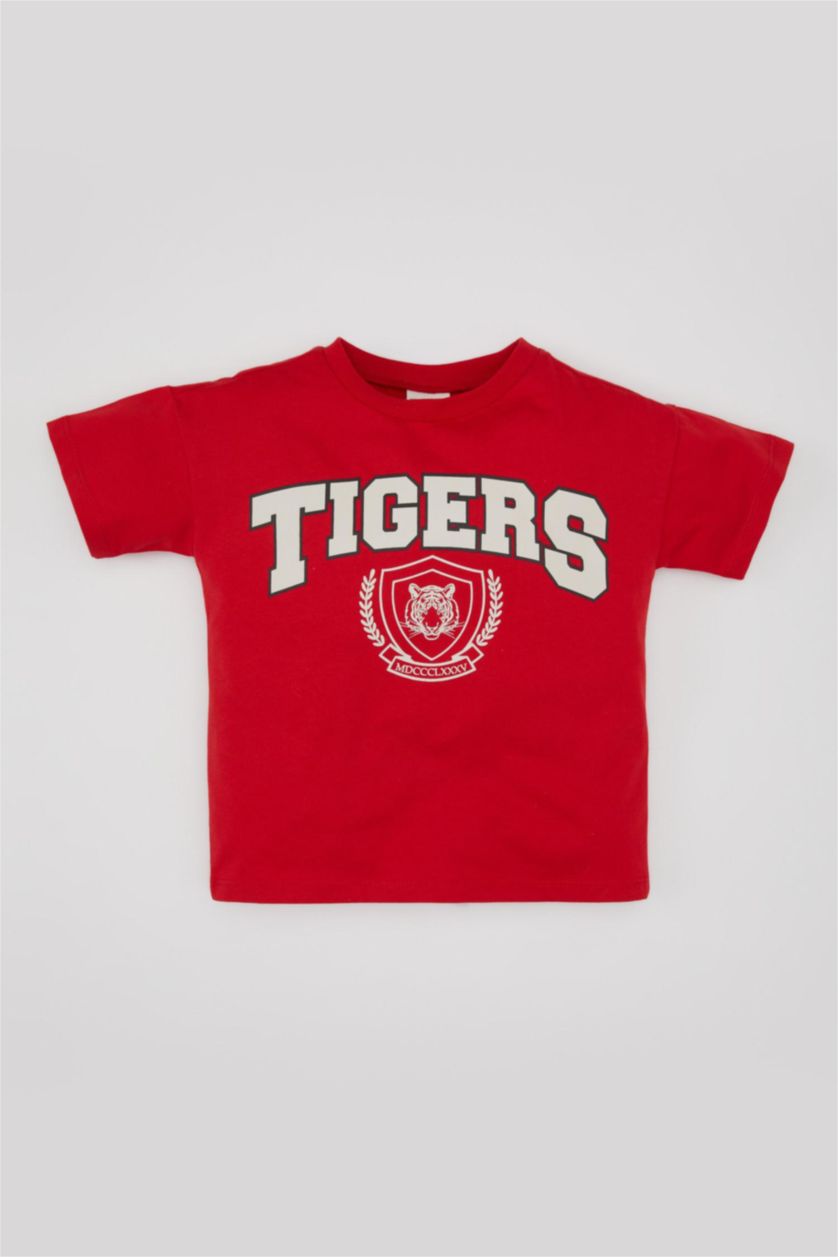 BÉBÉ GARÇON Rouge T-Shirt à Manches Courtes Col rond Imprimé à Motif Tigre pour Bébé Garçon