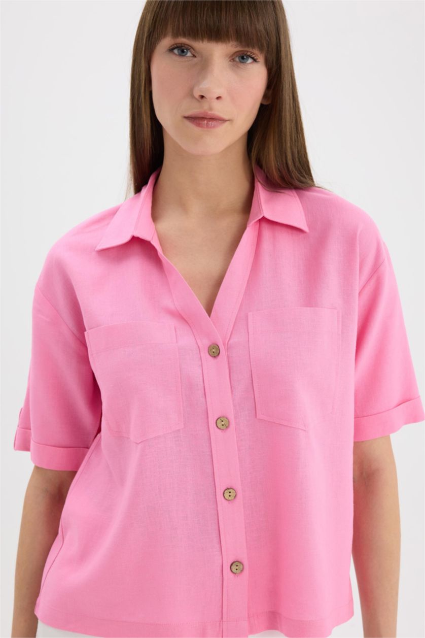 Әйелдерге Қызғылт бокси фит Қысқа жеңді көйлек