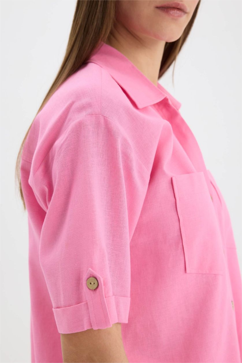 Әйелдерге Қызғылт бокси фит Қысқа жеңді көйлек