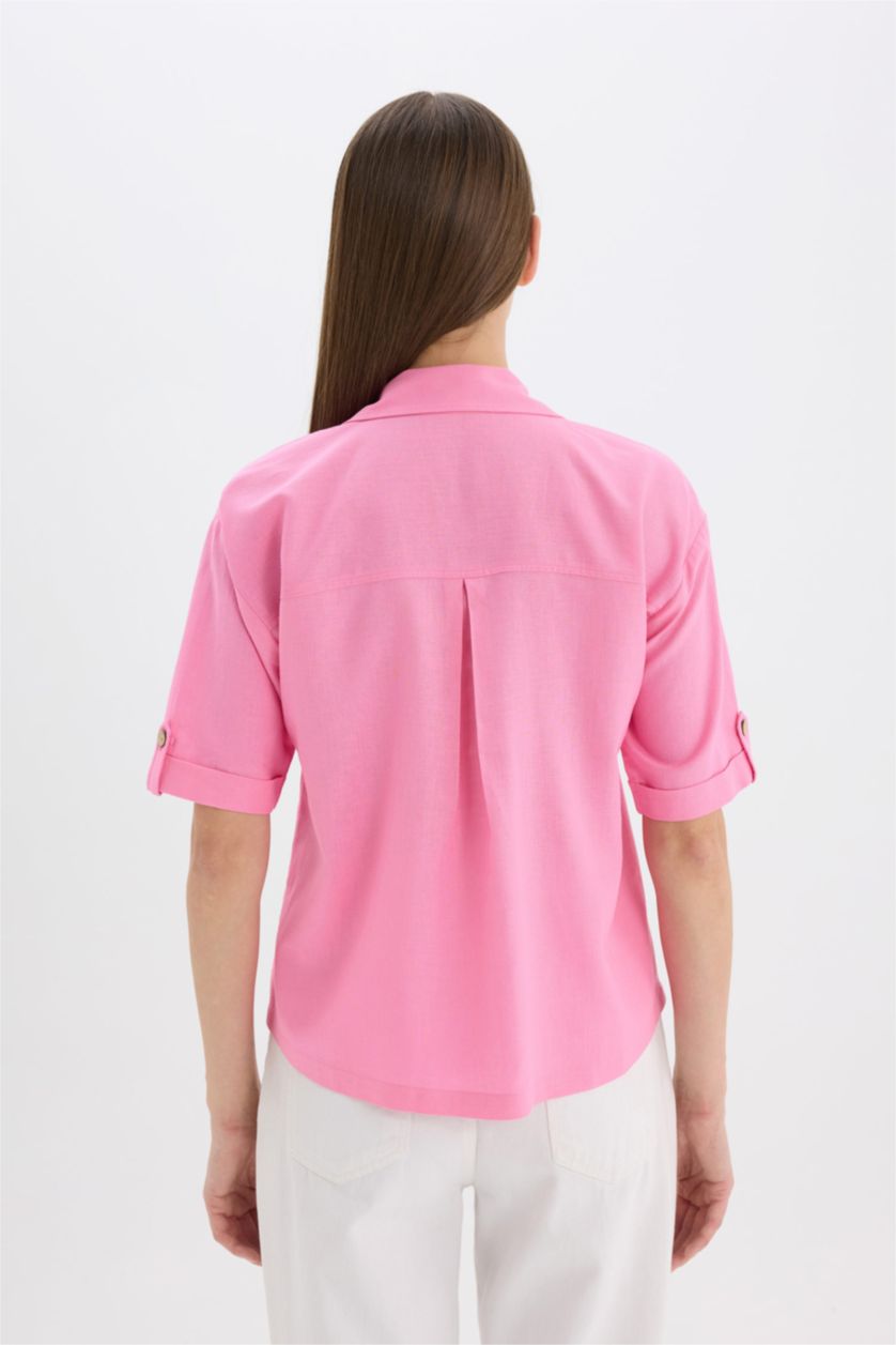 Әйелдерге Қызғылт бокси фит Қысқа жеңді көйлек