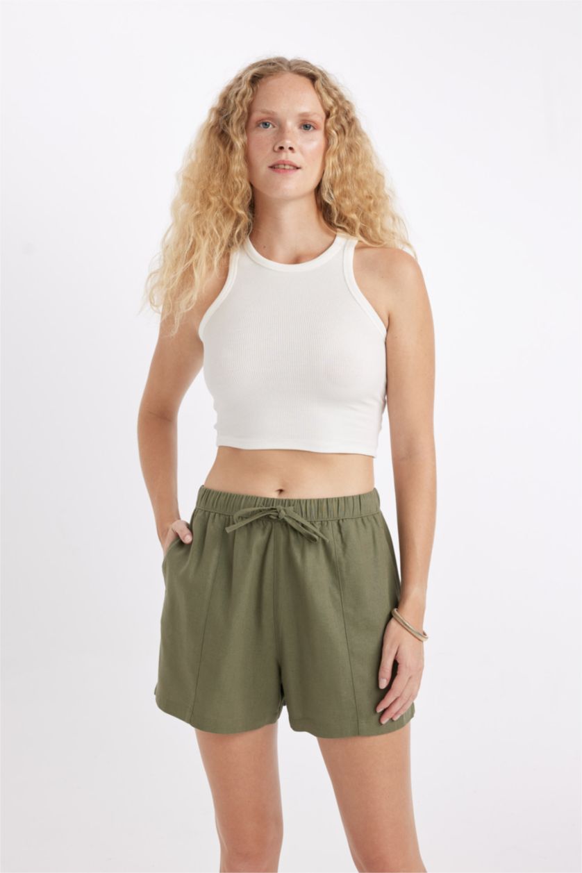 Женщины Светлый хаки Шорты стандартного кроя с высокой талией