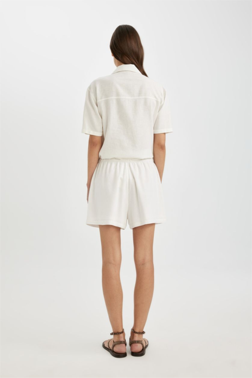 WOMAN White Regular Fit High Waist Linen Blend Shorts