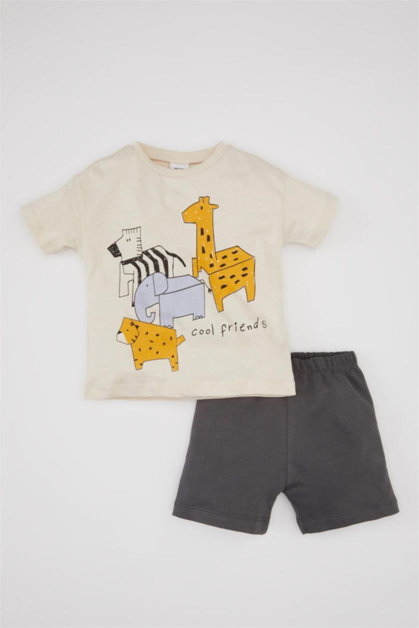 Baby Boy Light Stone Baby Boy Animal Patterned T-Shirt Shorts 2 Piece Set