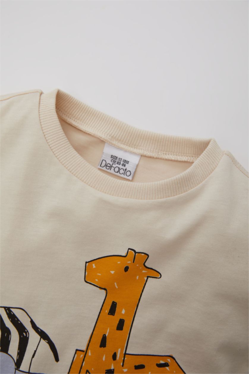 Baby Boy Light Stone Baby Boy Animal Patterned T-Shirt Shorts 2 Piece Set