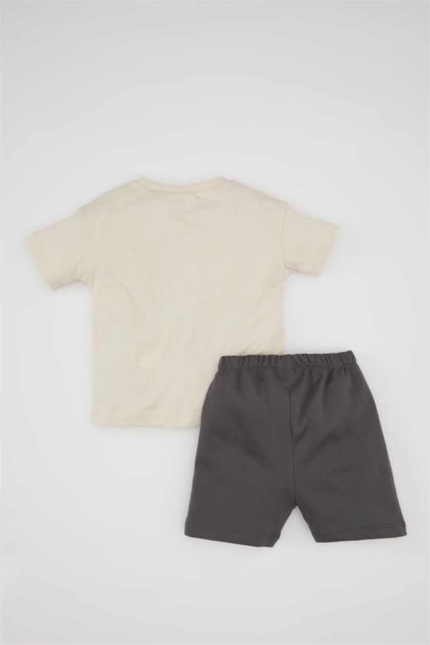 Baby Boy Light Stone Baby Boy Animal Patterned T-Shirt Shorts 2 Piece Set