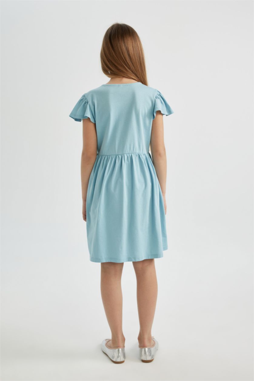 GIRLS & TEENS Blue Girl Short Sleeve Combed Cotton Dress