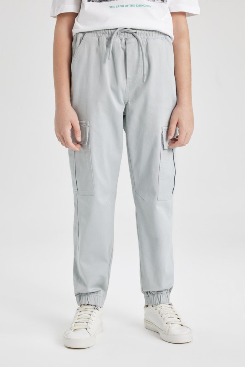 BOYS & TEENS Light Grey Cargo Fit Gabardine Trousers