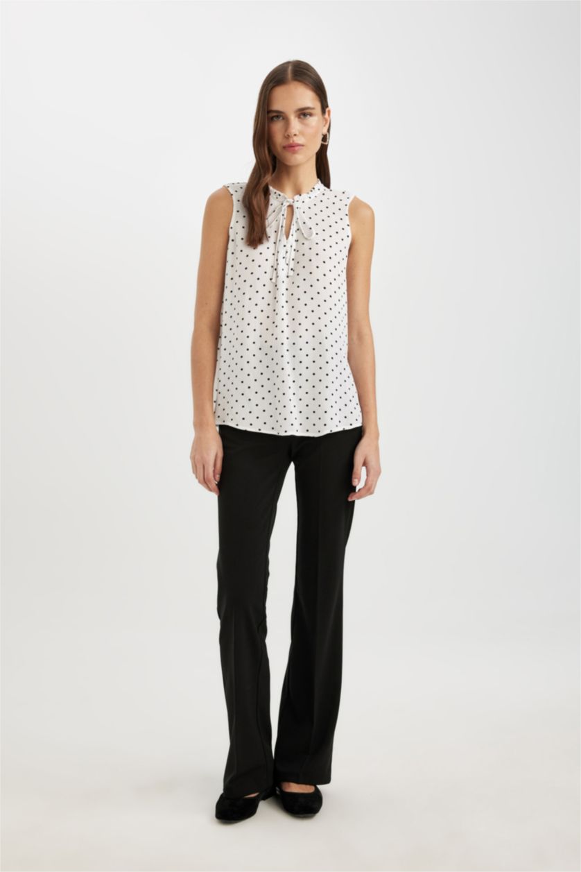 FEMME Blanc Blouse coupe régulière Sans Manches en Tissu Froissé Col Chemise