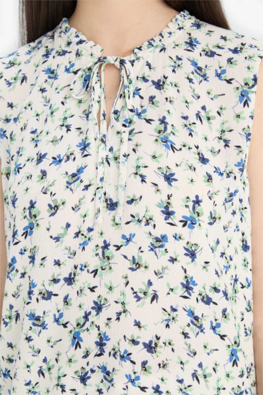 FEMME Bleu Blouse sans manches en tissu froissé imprimé Coupe régulière