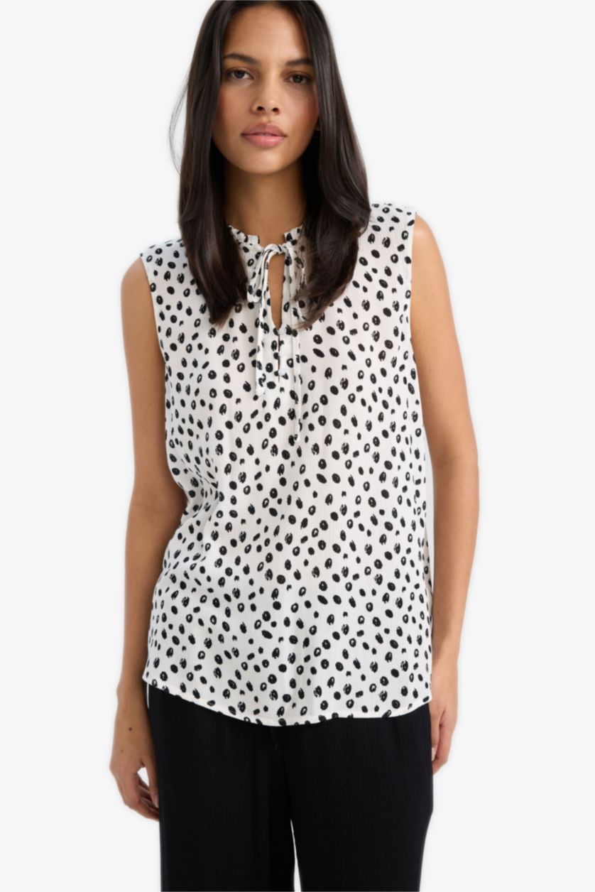 FEMME Écru Blouse sans manches en tissu froissé imprimé Coupe régulière