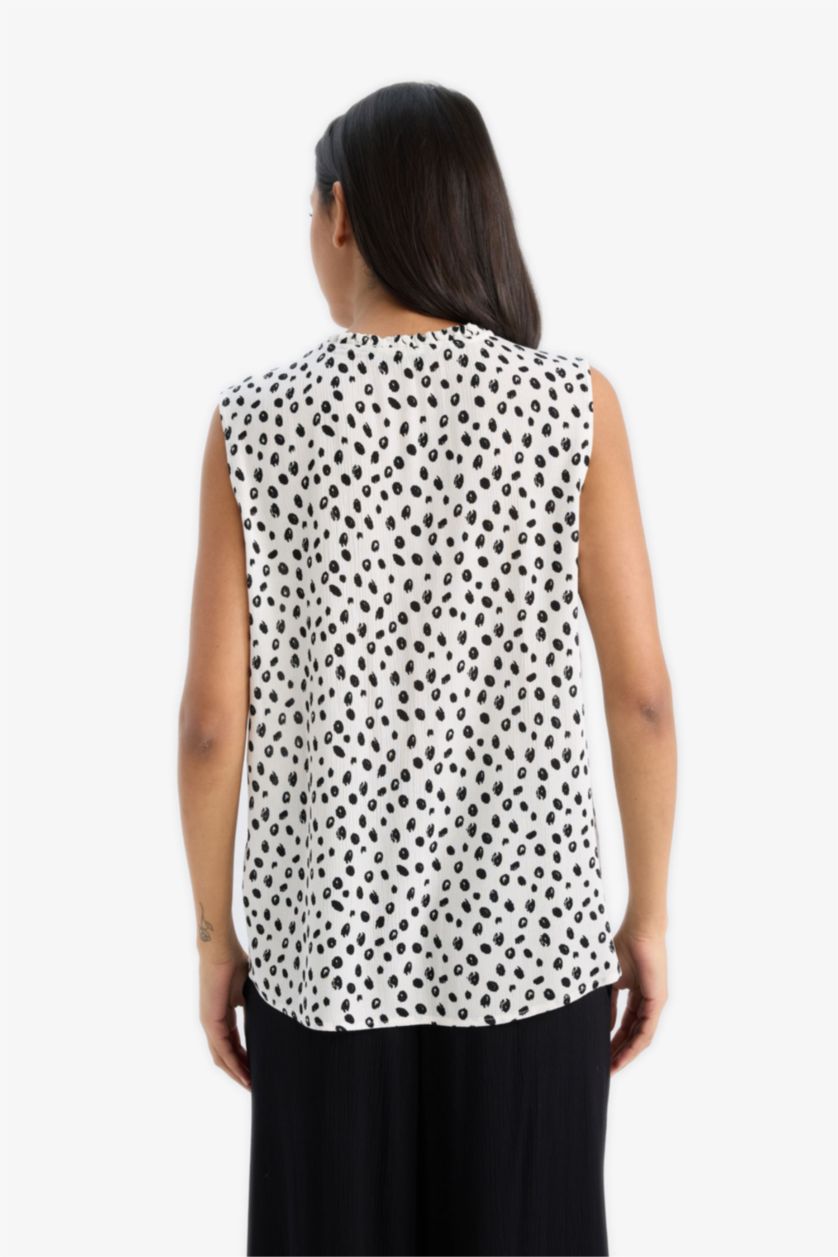 FEMME Écru Blouse sans manches en tissu froissé imprimé Coupe régulière