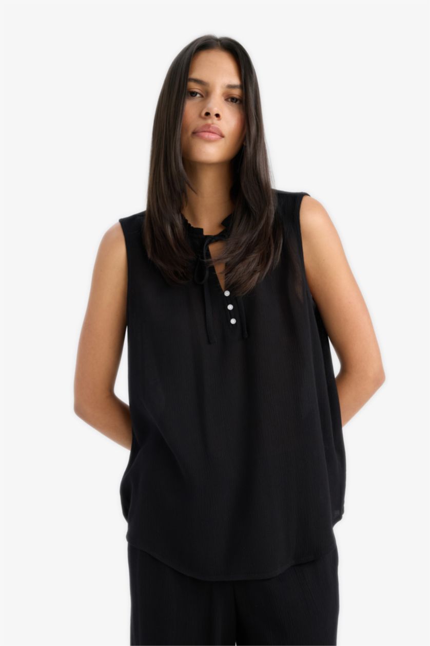 Әйелдерге қара қалыпты пішім с мойын Жеңсіз Блуза