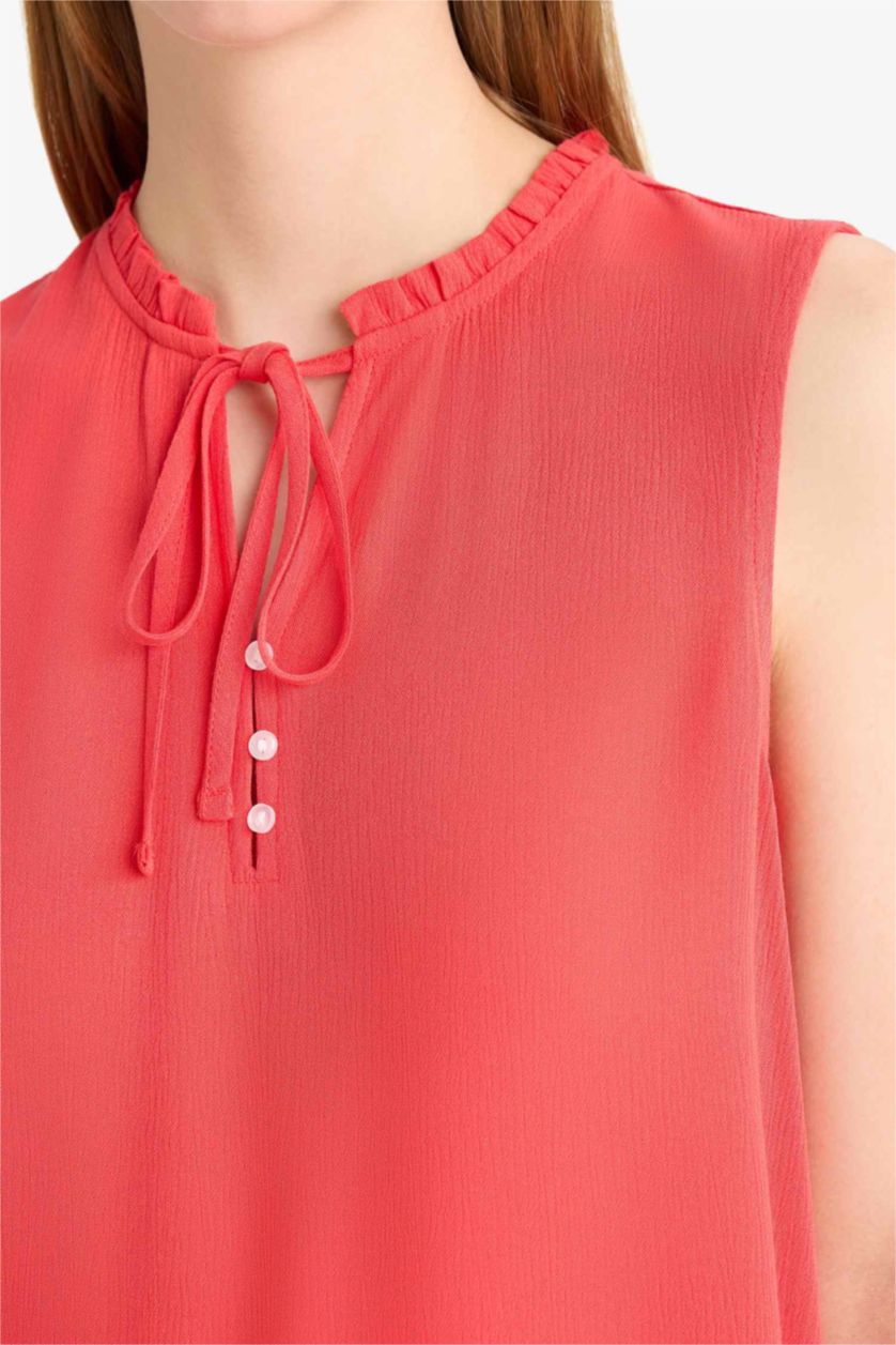 Женщины Красный Блузка без рукавов с круглым вырезом из крючкового материала стандартного кроя