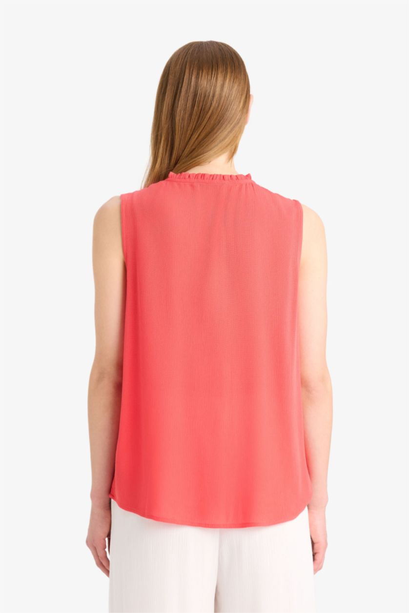 Женщины Красный Блузка без рукавов с круглым вырезом из крючкового материала стандартного кроя