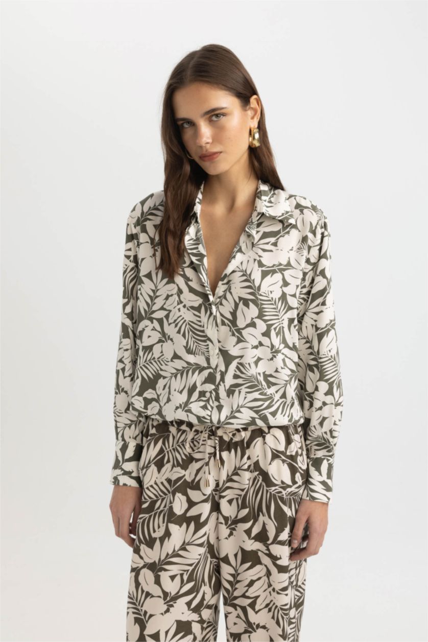 Woman Green Oversize Fit Long Sleeve Tunic