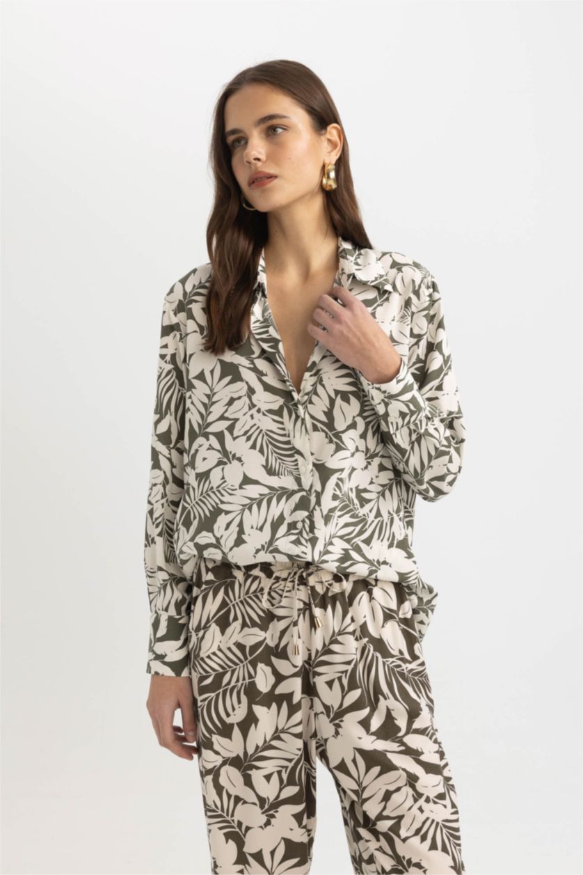 Woman Green Oversize Fit Long Sleeve Tunic