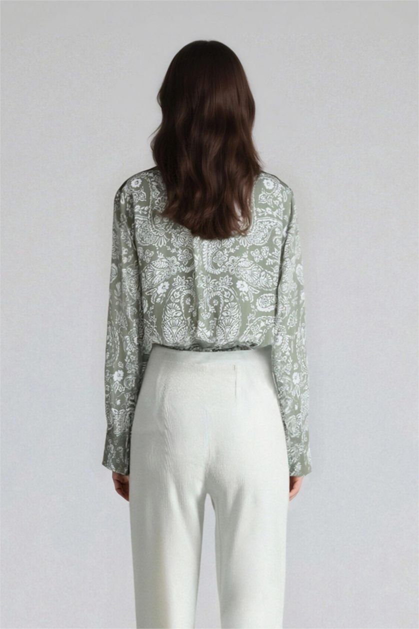 WOMAN Green Oversize Fit Shirt Collar Printed Long Sleeve Tunic