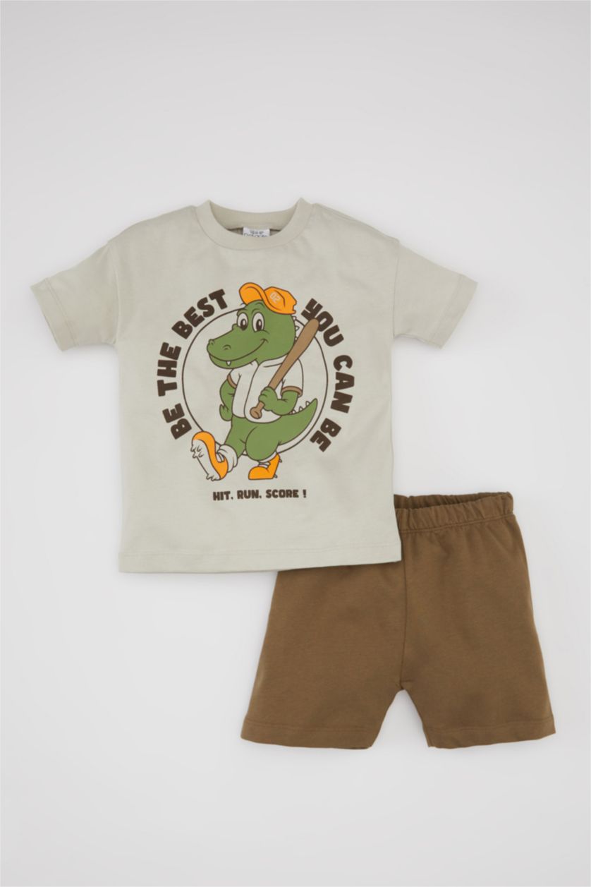 BABY BOY Beige Baby Boy Dinosaur Printed 2 Piece Set