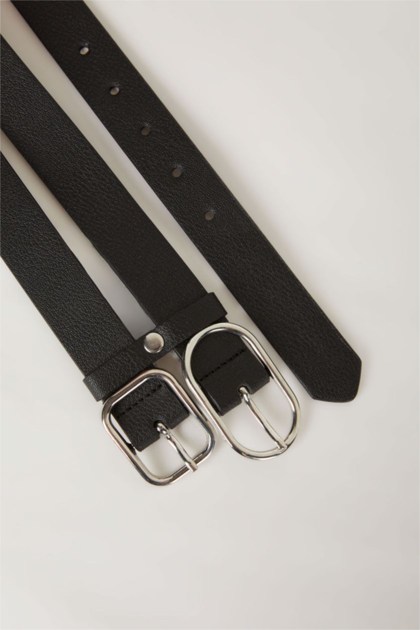 Kadın Siyah Kadın Suni Deri 2'li Jean Kemeri