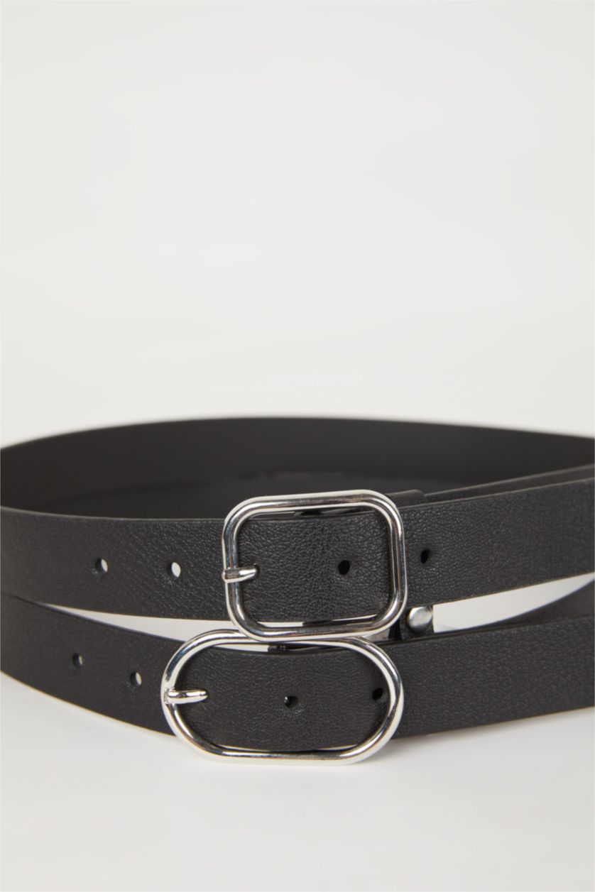 Kadın Siyah Kadın Suni Deri 2'li Jean Kemeri